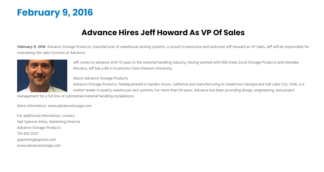 Press Releases - Advance Storage Products